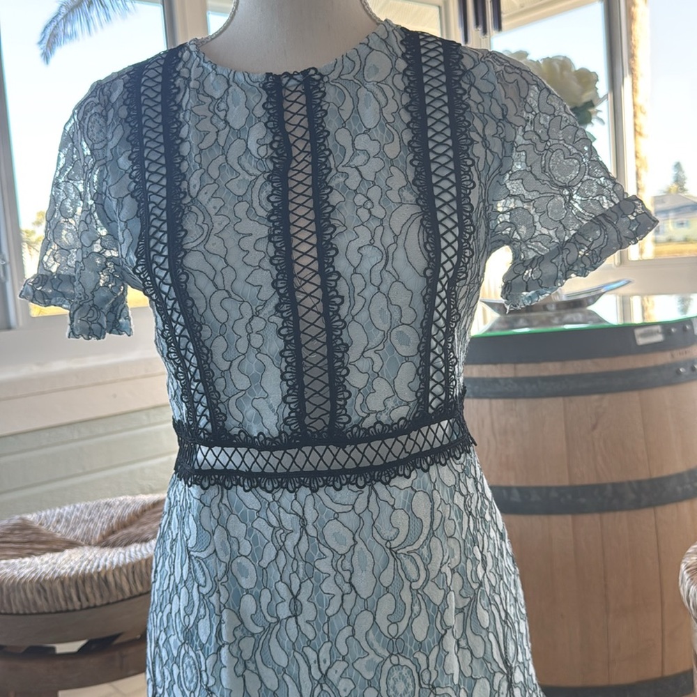 Dusty Blue Lace Ruffle Detail Midi Dress by “pretty little thing” size 6 - Picture 3 of 4
